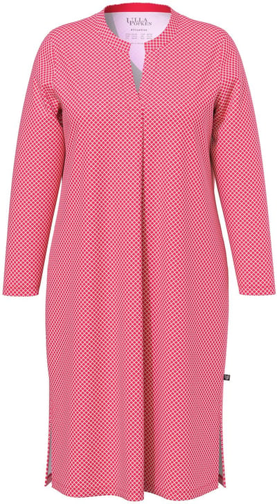 Ulla Popken - Dames - Nachthemd patroon ronde hals lange mouwen - Magenta - Maat 46+