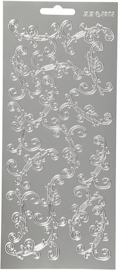 Stickers, swirl, vel 10x23 cm, zilver, 1 vel