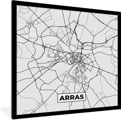 Fotolijst incl. Poster - Kaart - Stadskaart - Frankrijk - Arras - Plattegrond - 40x40 cm - Posterlijst
