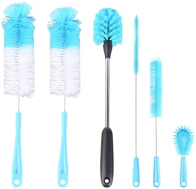 Flessenborstels van nylon borstels, flessenborstel, lengte 42 cm, dieptereinigingsborstels voor het reinigen van potten met smalle mond, waterglazen, blauw