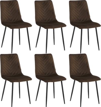 Colenis® - Senny Eetkamerstoel - Set Van 6 - Bruin - Fluweel - Industrieel - Eetkamerstoelen