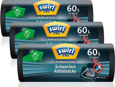 Vuilniszakken voor zware lasten - 60 liter (36 zakken), scheurvast en perforatiebestendig met trekkoord voor afval uit huis en tuin
