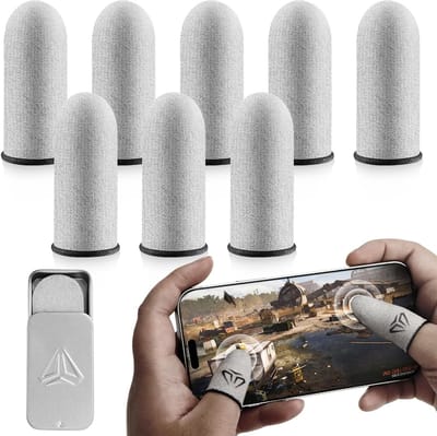 8 stuks ademende vingermouwen voor mobiele gaming, zweetbestendig en touchscreen-vriendelijk met opbergdoos
