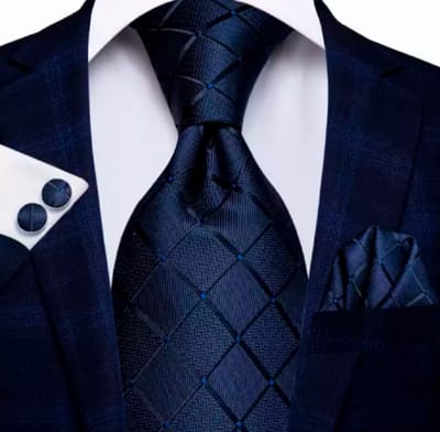 3-Delig-Stropdas set 100% zijde- marine blauw-blokmotief - Charme Bijoux