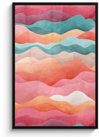 Poster in lijst - Fotolijst 80x120 cm - Posters - Golven - Kleurrijk - Abstract - Posterlijst zwart - Decoratie - Wanddecoratie woonkamer - Muurdecoratie slaapkamer