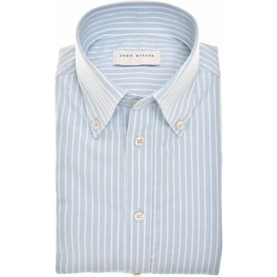 John Miller Overhemd Slim Fit Casual Striped Button Down Organic Cotton Oxford Midden Blauw / male