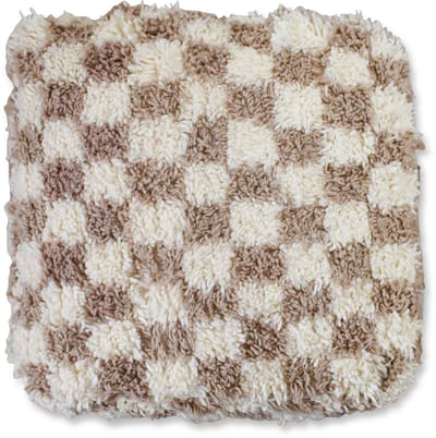 Poufs&Pillows geblokt vloerkussen - handgeweven beige wit kussen - 100 % wol - 60 x 60 x 20 cm - gevuld geleverd - Marokkaanse vloerkussen
