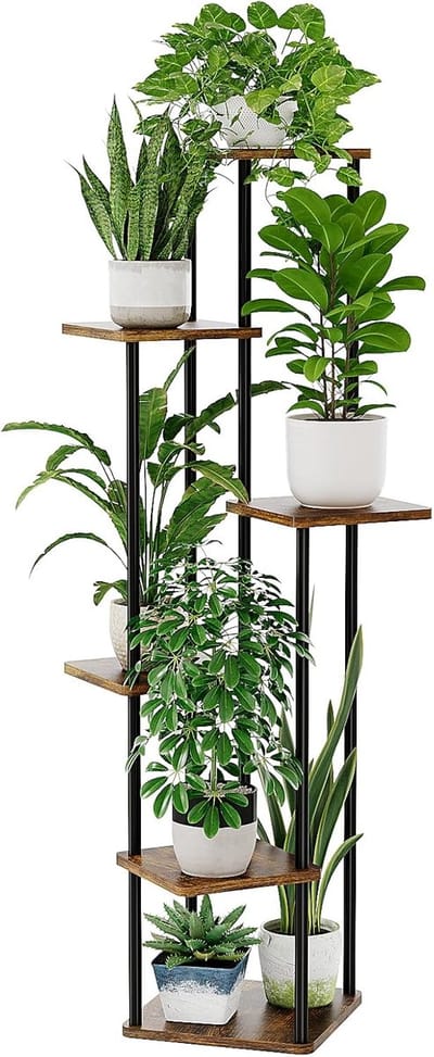 Plantenstandaard, bloemenstandaard, voor buiten, plantenrek, bloementrap, metaal, balkon, decoratie, slaapkamer, bloempot, kamerplanten, plantentafel (bruin)