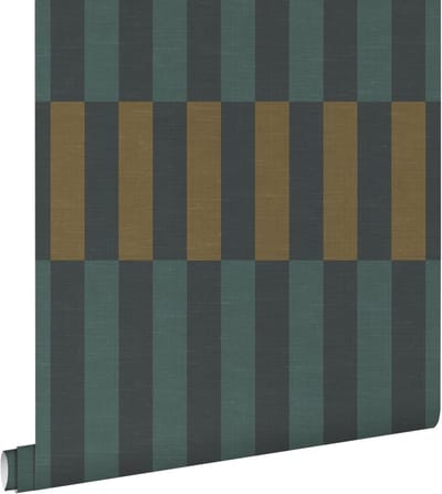 ESTAhome behang linnen-look strepen blauw en groen - 50 x 900 cm - 132249