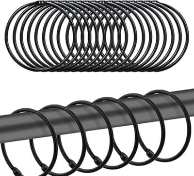 Set van 24 Zwarte Metalen Gordijnringen - Ronde Douche Gordijn Ophangringen - Hoge Kwaliteit Metaal - Geschikt voor Gordijnen en Douchegordijnen - Binnendiameter 50 mm