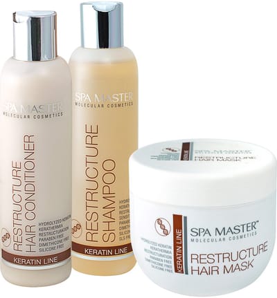Spa Master Keratine Set Voordeelverpakking – Shampoo 200ml + Conditioner 200ml + Haarmasker 500ml – Voor Beschadigd Haar – Herstel & Verzorging – Keratine Behandeling zonder Siliconen en SLS – 900ml