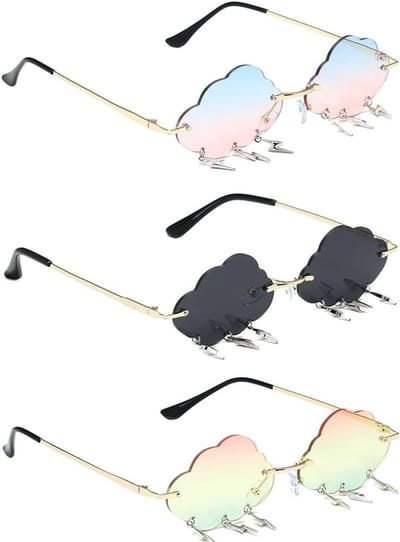 3 Stuks Dames Zonnebrillen zonder Rand met Kleurrijke Cloud Flash Effecten voor Feest en Strand, Vintage Tinted Zonnebrillen voor Zomer, Multikleur, One Size