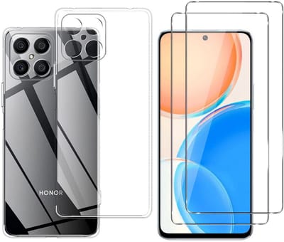 Hoesje Ultraslank geschikt voor Honor x8 backcover siliconen Transparant en 2 stuks ScreenProtector Gehard Glas
