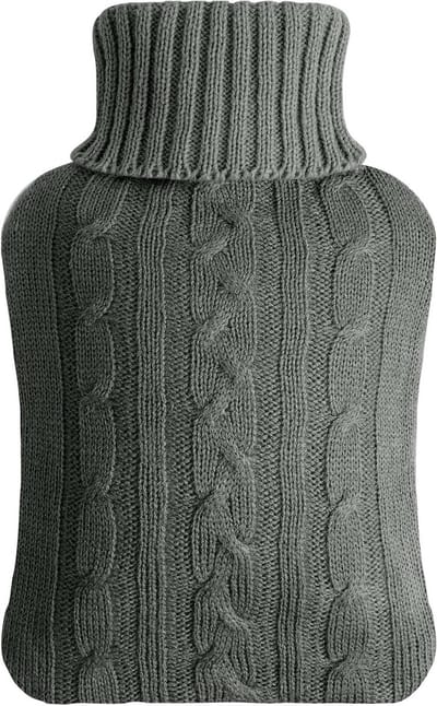 Warmwaterkruik met Gebreide Cover van 2 Liter voor Warmte en Koude, Ideaal voor Handen en Voeten, Spierpijn Verlichting en Duurzaam Cadeau (Donkergrijs)