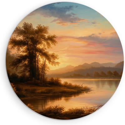 Saammp Muurcirkel Hout - Abstract landschap - Bloemen - Natuur - Ø 90 - Wandcirkel - Wanddecoratie Cirkel - Muurdecoratie Woonkamer - Slaapkamer decoratie - Rond Schilderij