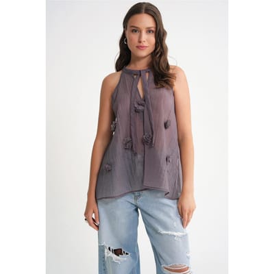V-hals Blouse met Striksluiting en Rimpels
