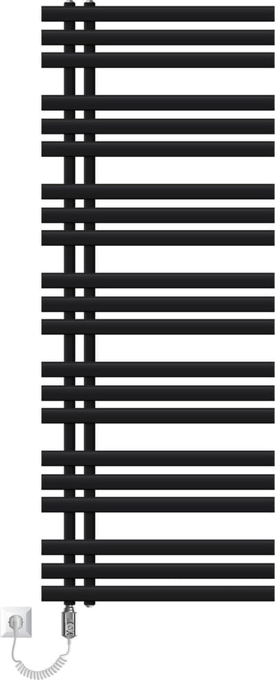 Design badkamer radiator IJzer EM elektrisch met verwarmingselement 900W 600x1600 mm zwart mat zijaansluiting LuxeBath