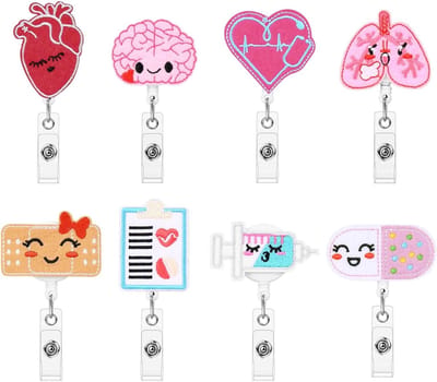 Set van 8 Retractable Badge Reels van Vilt, Schattige ID Badge Houder met Lanyard Clips voor Verpleegkundige, Arts, Leraar en Student