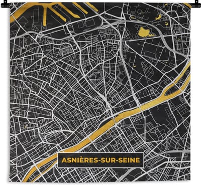 Wandkleed - Wanddoek - Plattegrond – Asnières-sur-Seine – Stadskaart – Kaart – Frankrijk - 180x180 cm - Wandtapijt