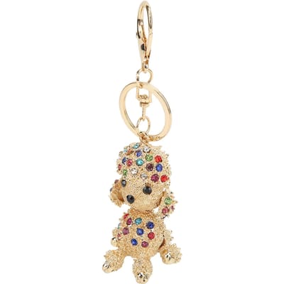 Porte-clés Strass Design Unique Forme de Chiot Charme Ornement pour Sac Voiture beige