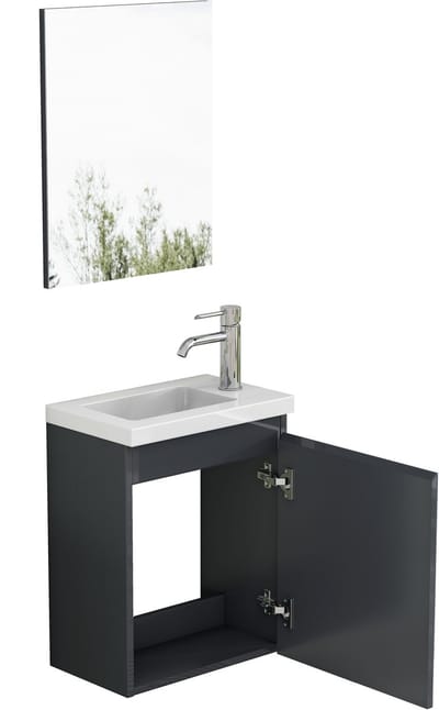 Hangend badmeubel 40 cm - Hoogglans grijs wastafelmeubel - Greeploos - Softclose - Voorgemonteerd - Voor gastentoilet - 39,8x24,8x48cm - Grijs