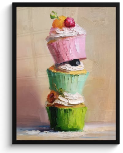 Poster in lijst - Fotolijst 60x80 cm - Posters - Cupcakes - Gestapeld - Kleurrijk - Fruit - Posterlijst zwart - Decoratie - Wanddecoratie woonkamer - Muurdecoratie slaapkamer
