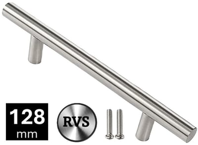 MSQDESIGN- T Handgrepen RVS - Handgreep 200mm - Hartafstand 128mm - Handgrepen kast - Meubelgrepen - Keukengreep - Kastgrepen - keukenkastjes - Meubelgreep - Handgrepen voor deurtjes - handgreep keuken - Deurgreep - incl schroeven
