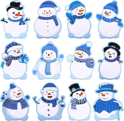 Set van 12 Zelfklevende Kerstnotities, Notitieblok voor Kerstmis, Winterse Sneeuwman, Perfect voor Feestdagen en Cadeaus