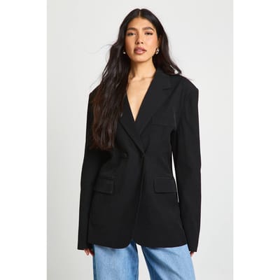 boohoo Dames Lange Dubbeldikse Blazer Op Maat Met Getailleerde Taille | Zwart | Maat: 38