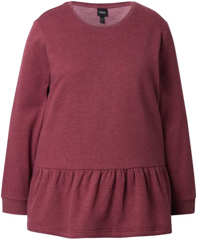 Ulla Popken - Dames - Sweatshirt volantzoom A-lijn ronde hals lange mouwen - Donker kersenrood - Maat 46+