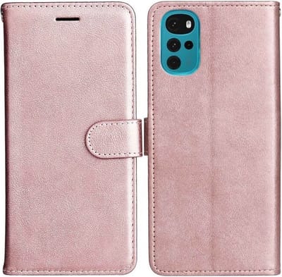 LuxeBass Hoesje geschikt voor Motorola Moto G22 - Boekhoesje - RoseGoud - Portemonneehoesje gsm hoesje - telefoonhoes - telefoonhoesjes