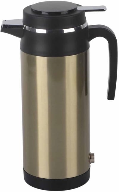 Elektrische Autoketel - Reisketel Thermoskan - Warm Water Onderweg - Vacuüm Isolatie - 1000ML Capaciteit - Zwart Goud