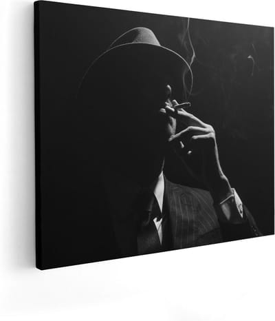 Artaza Canvas Schilderij Gangster - 50x40 cm - Wanddecoratie Man - Muurdecoratie Portret - Schilderijen Op Canvas Zwart Wit