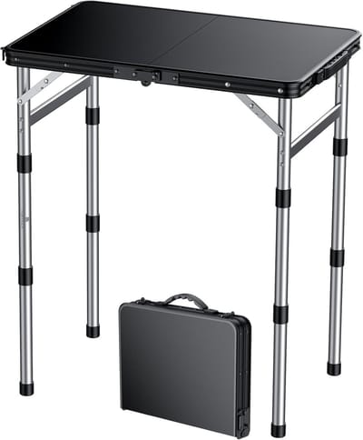 Opvouwbare Campingtafel 58x40 cm – Hoogte Verstelbaar 26/48/70 cm – Aluminium met Kunststof Blad – Waterdicht voor BBQ Vissen en Picknick