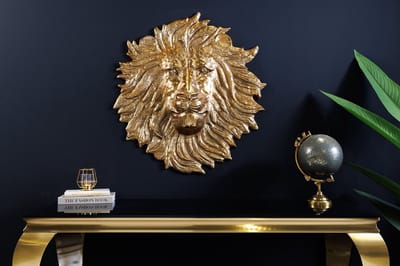 Gouden wanddecoratie WILDLIFE LION 60cm gouden metalen leeuwenkop sculptuur handgemaakt - 43953