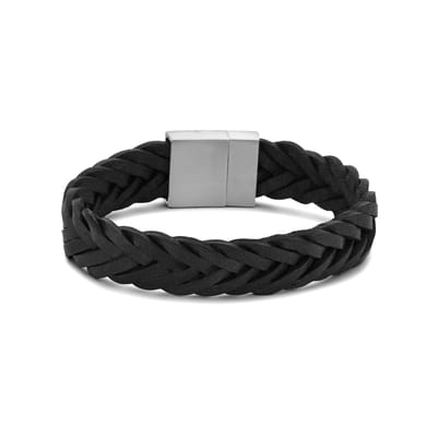 Frank 1967 7FB-0650-20 - Gevlochten leren armband - Zwart - 20cm