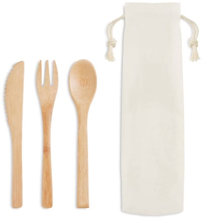 Scoby - Bamboe Bestekset - Herbruikbaar Bestek - Camping Bestek Set - Travel Cutlery Set - Vork Mes Lepel - Met Opbergzakjes - 4 Sets