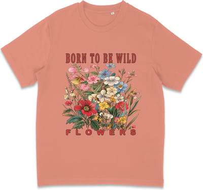 T Shirt Born To Be Wild Flowers - Dames - Heren - Roze - XS