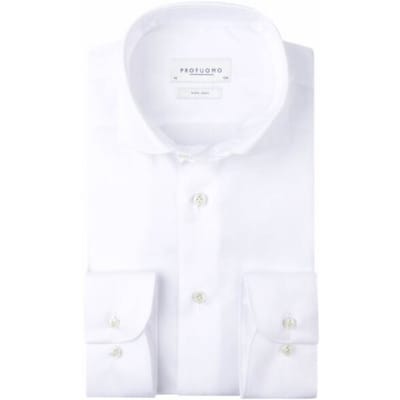 Profuomo slim fit heren overhemd - twill - wit - Strijkvrij - Boordmaat: 38