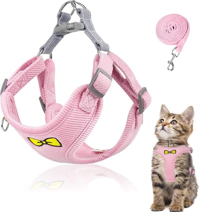 Set kattenlijnen, polyester, verstelbaar kattenharnas met riem, anti-ontsnapping, voor kitten en honden (roze-S)