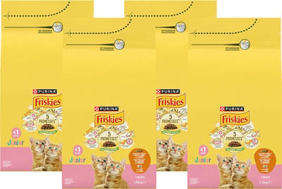 Friskies droogvoer voor katten - kip, kalkoen & groenten - met melk - voor junior katten - 1500g x 4
