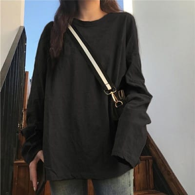 Wit Basis Shirt Dames Herfst Los Nieuw Binnen met Effen Kleur Student Lange Mouwen T-shirt Dameskleding XXL zwart