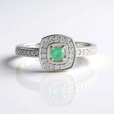 Cavill - Zilveren ring platina geplateerd - Colombiaanse smaragd 0,133 ct, zirkonia 0,304 ct - elegante damesring luxe sieraden