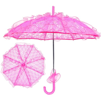 Paraplu voor bruidspaar, uniek opvouwbaar, kantstof parasol, paraplu-prestatie-accessoires Rose Red
