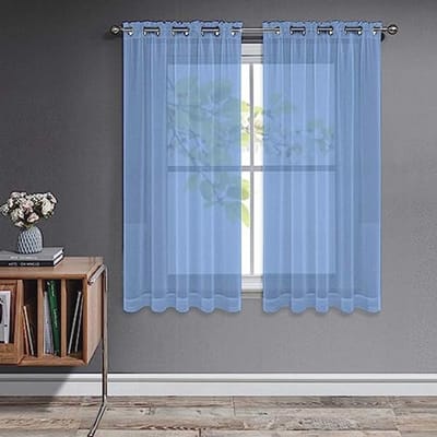 Transparante Voile Gordijnen met Inslagringen - Set van 2, Koningsblauw, Kort voor Slaapkamer en Woonkamer