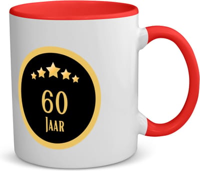 Akyol - 60 jaar koffiemok - theemok rood - Hoera 60 jaar - - verjaardagscadeau - verjaardag - cadeau - kado - geschenk - gift - relatie - trouwdag - jubileum - diamanten huwelijk - 350 ML inhoud