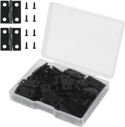 50 Stuks Kleine Scharnieren met 200 Vervangschroeven en Plastic Opbergdoos - Mini Scharnier Sets voor Meubelprojecten en Doe-Het-Zelf Klussen