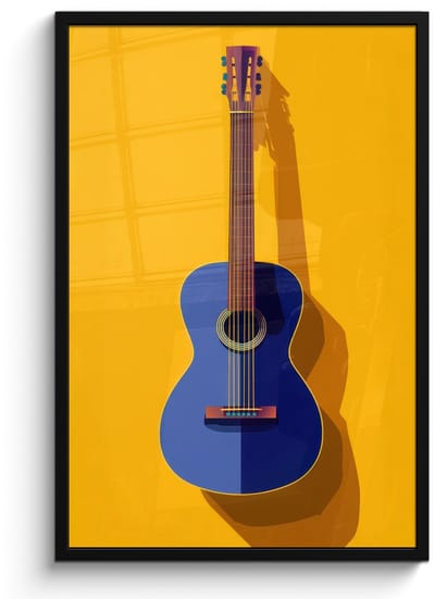 Poster in lijst - Fotolijst 60x90 cm - Posters - Gitaar - Akoestisch - Minimalistisch - Geel - Posterlijst zwart - Decoratie - Wanddecoratie woonkamer - Muurdecoratie slaapkamer - Kerstversiering - Kerstdecoratie voor binnen - Kerstmis