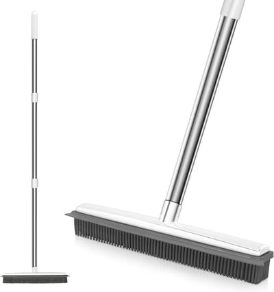 Synx Tools Rubberen Bezem Met Steel vloertrekker - Bezem binnen & buiten - Kappersbezem - Borstel met Steel 120 cm - Huisdierhaar verwijderaar - Zachte Bezem met Vloertrekker met steel 120 cm