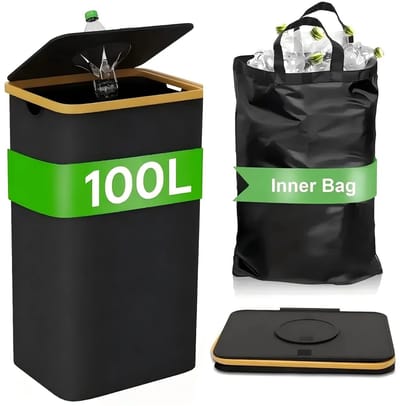 OwlyVision Recyclebak voor Statiegeldflessen 100 Liter - Inklapbaar - Flessenbak voor Keuken, Garage en Berging - 40 x 33 x 73 cm - Zwart en Goud